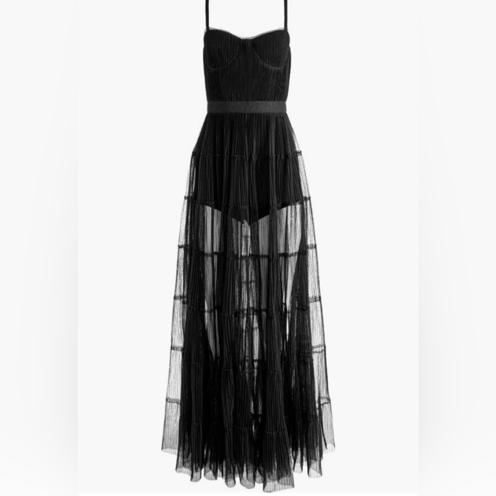 NWT $695 Alice + Olivia Deena Pleated Maxi Dress in BLACK, size 10! - Picture 5 of 5